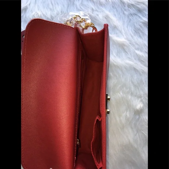 BEBE CROSSBODY RED TIFFANY PERFORATED EYELET CUT BAG PURSE - Picture 4 of 6